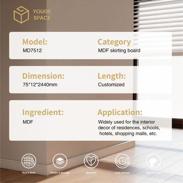 Interior MDF Baseboard Hot China Supplier Interior Decor Skirting Board with WPC Skirting Line Factory Price